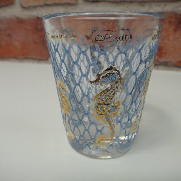 CULVER Unsigned  Gold Leaf Blue Net Seahorse  Shot Glass Seafare Collection - Picture 7 of 10